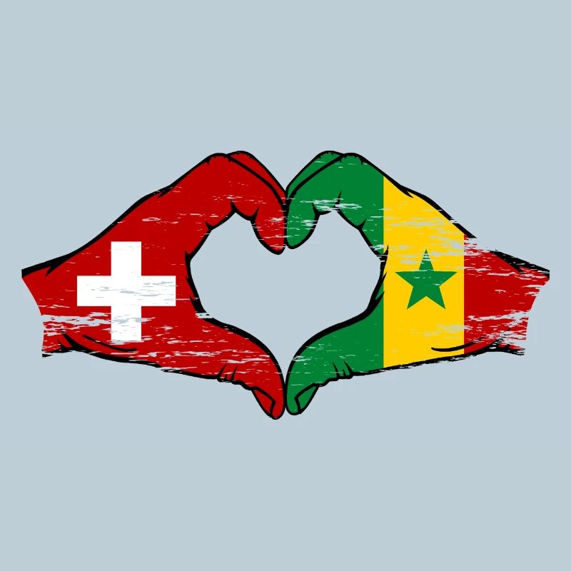 Suisse Sénégal Drapeau Mains Coeur Forme Utilisé