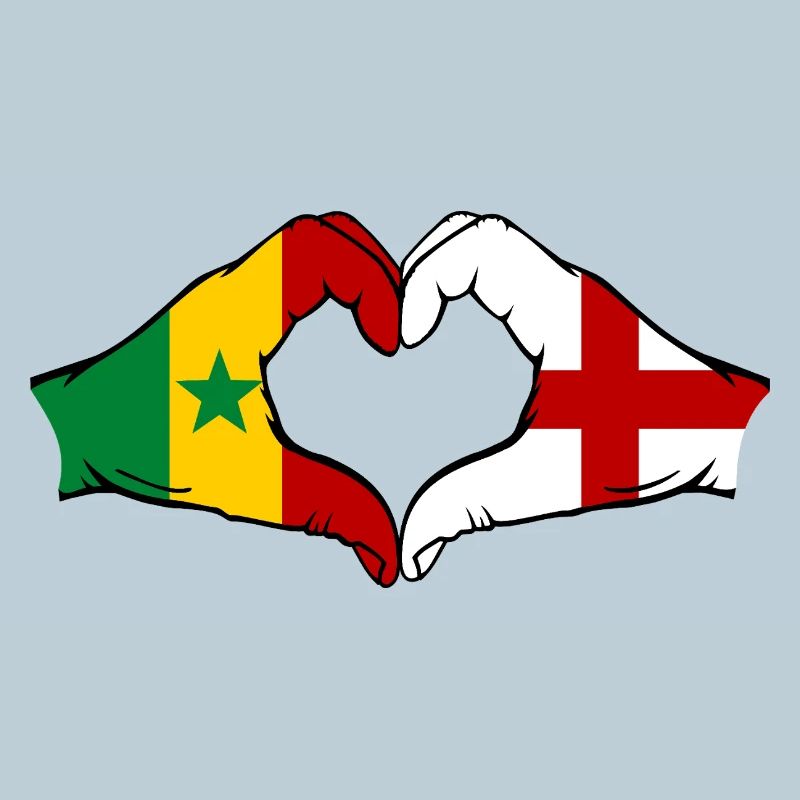 Sénégal Angleterre drapeau mains forme de coeur utilisé