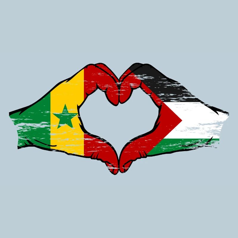 Sénégal Palestine Drapeau Mains Coeur Forme Utilisé