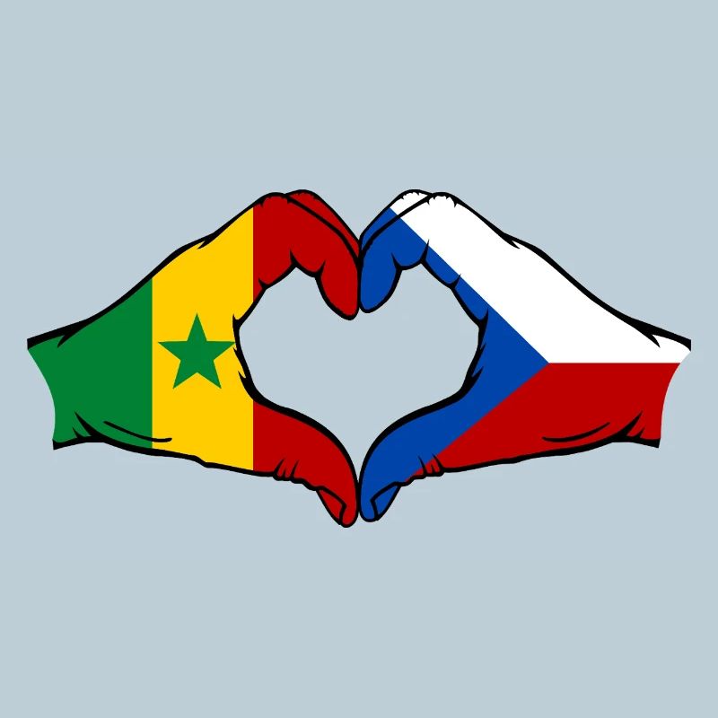 Sénégal République tchèque Drapeau Mains Coeur Forme