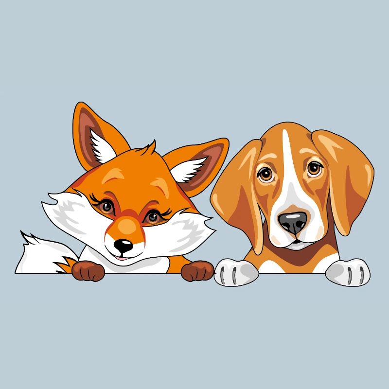 Der süße Fuchs und ein Foxhound-Hund sind beste Freunde