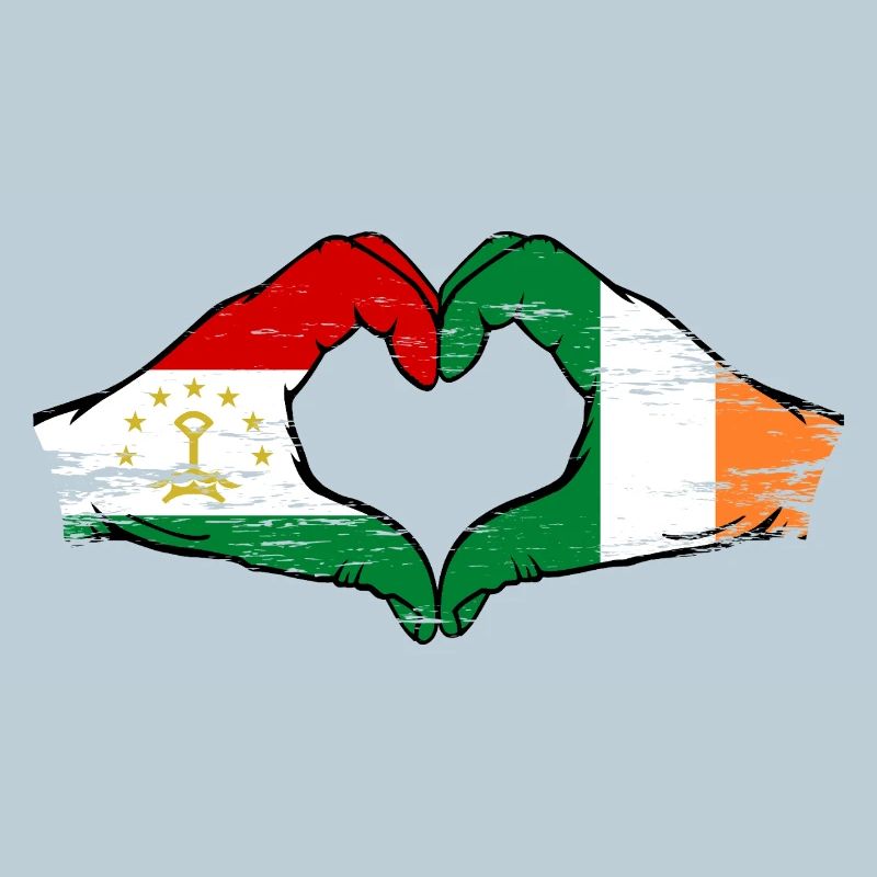 Drapeau d’Irlande du Tadjikistan Mains Forme de cœur