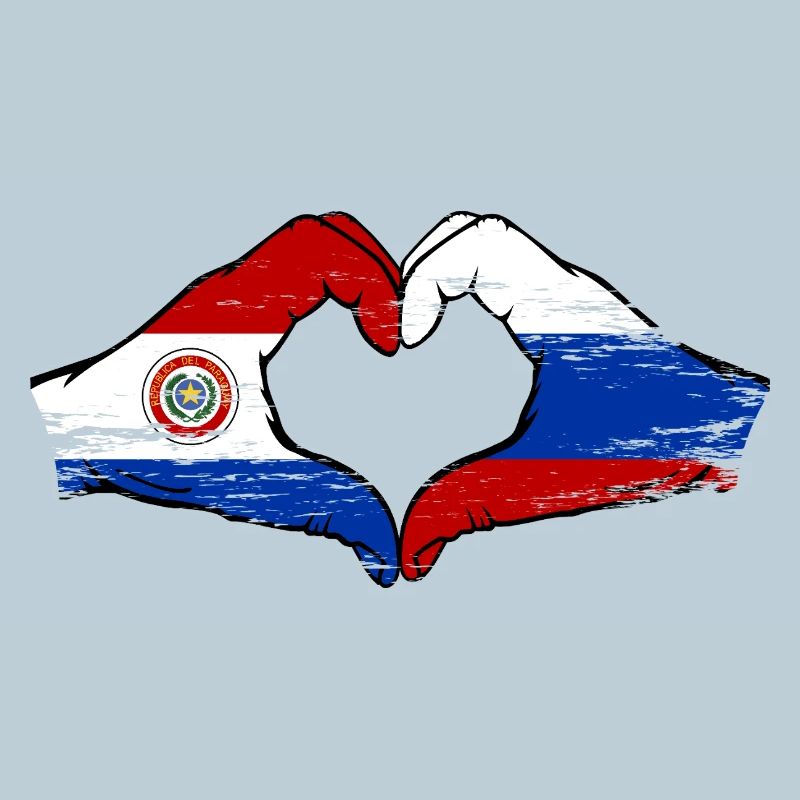 Drapeau du Paraguay Russie Mains en forme de cœur
