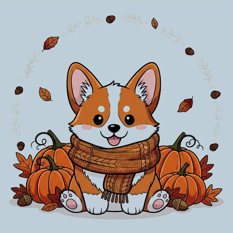 Cute Autumn Corgi with Pumpkin Decor