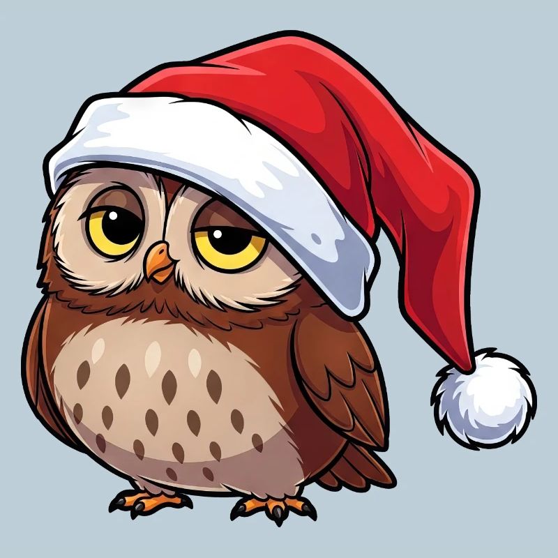 Süße Cartoon Eule Grumpy Weihnachtsmütze Waldkauz 