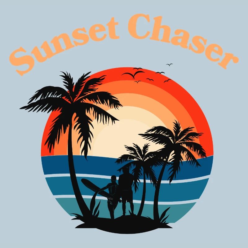 Retro Surfer Sunset Palm Tree Graphic