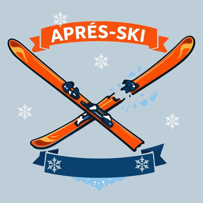 Comic ski crossed with cheerful banner