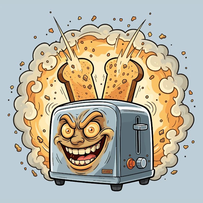 Lachender Toaster Krümel Explosion
