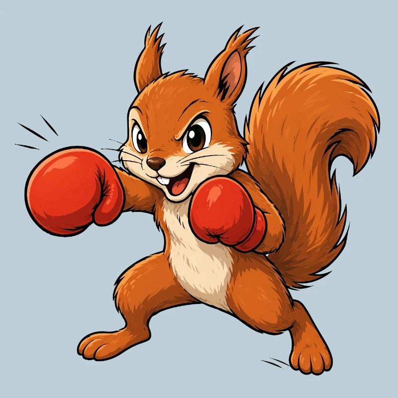 Boxing Squirrel Cartoon Fun Motif
