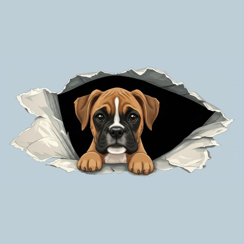 Effet de chiot en papier déchiré de boxer qui regarde