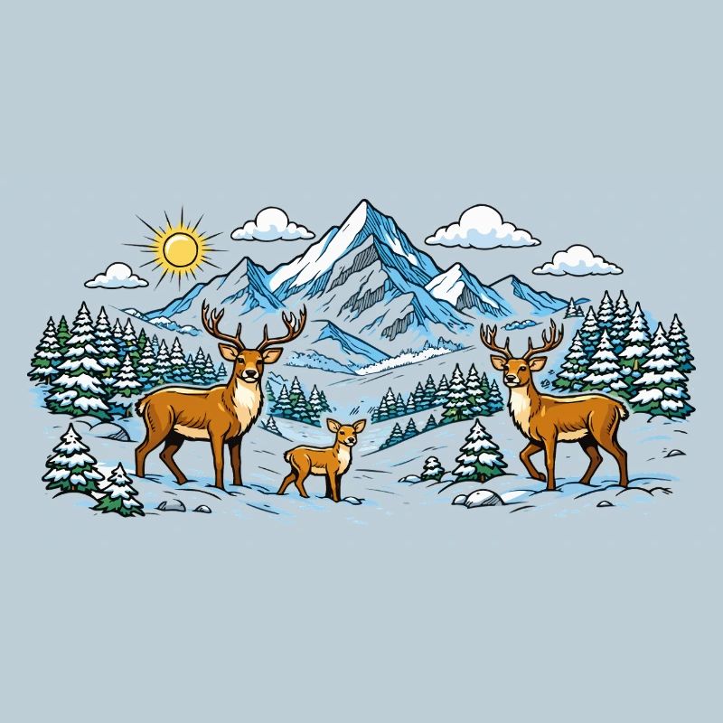 Mountains Forest Deer Panorama