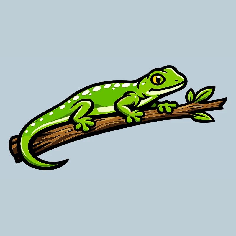 Gecko vert sur branche – illustration éclatante