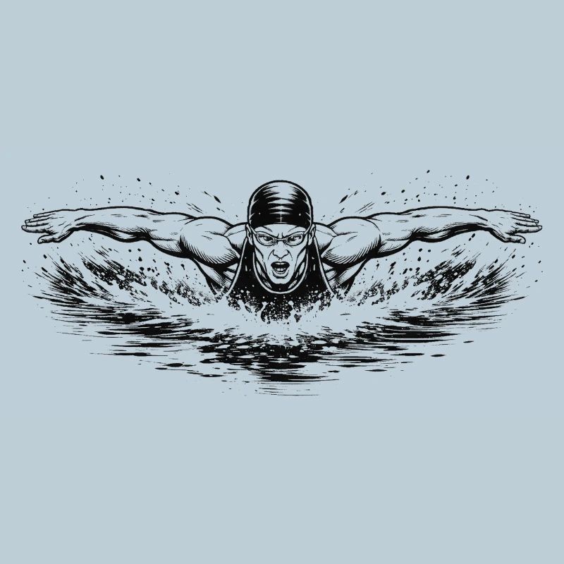 Schwimmer im kraftvollen Comic-Ink Stil
