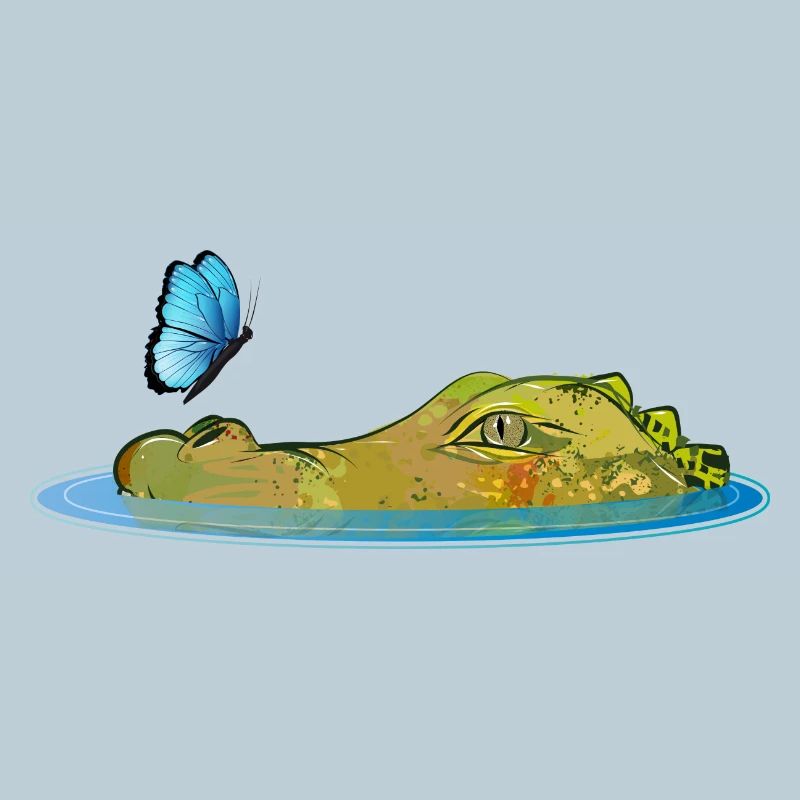 Crocodile dans l’eau avec papillon