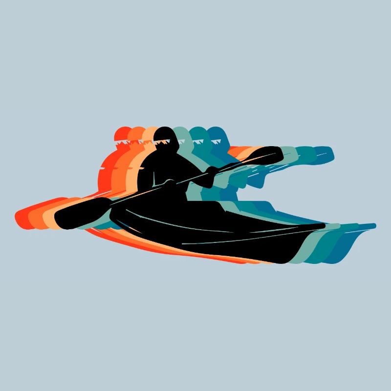 Retro Kayaking Silhouette Colorful Paddling