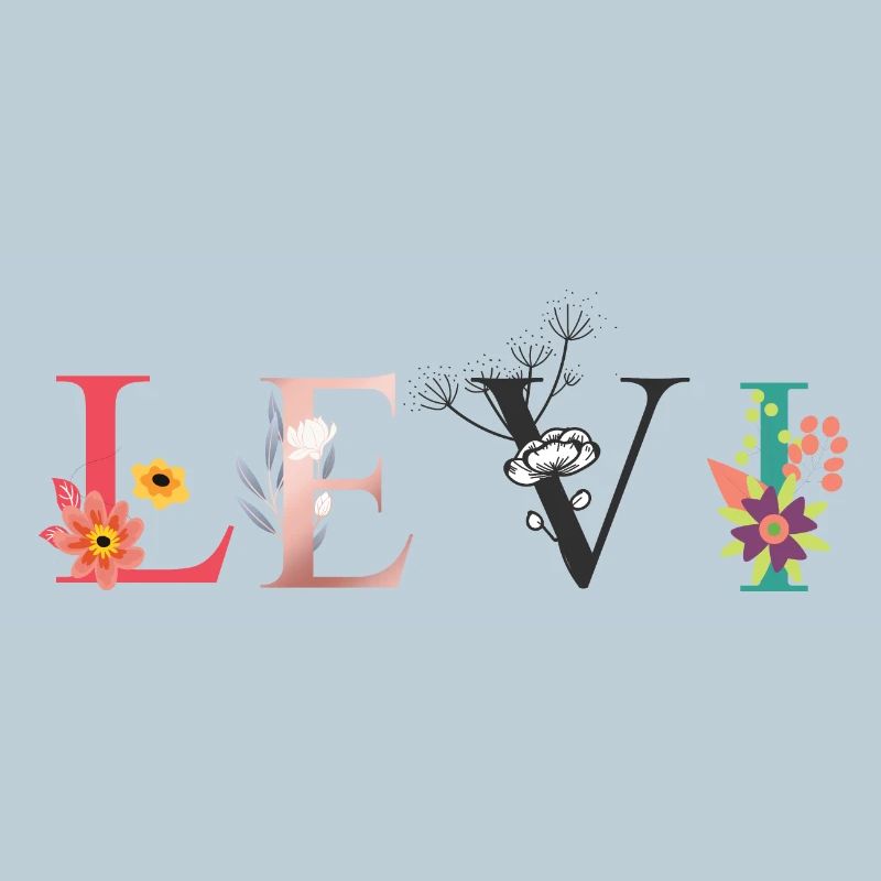 LEVI Name Art avec des fleurs brodées