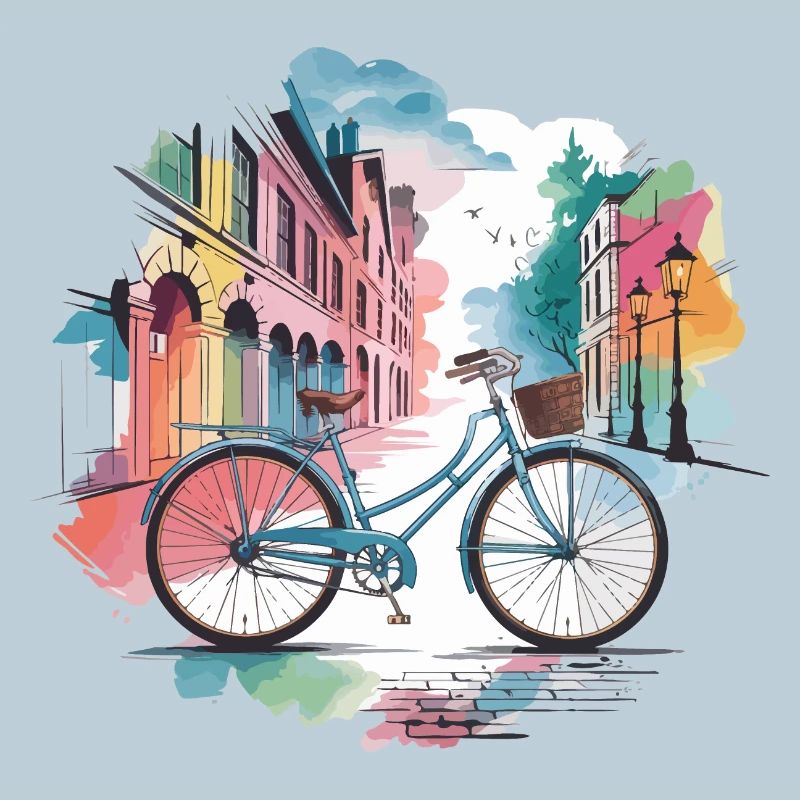 Pastel Cityscape Bicycle Design
