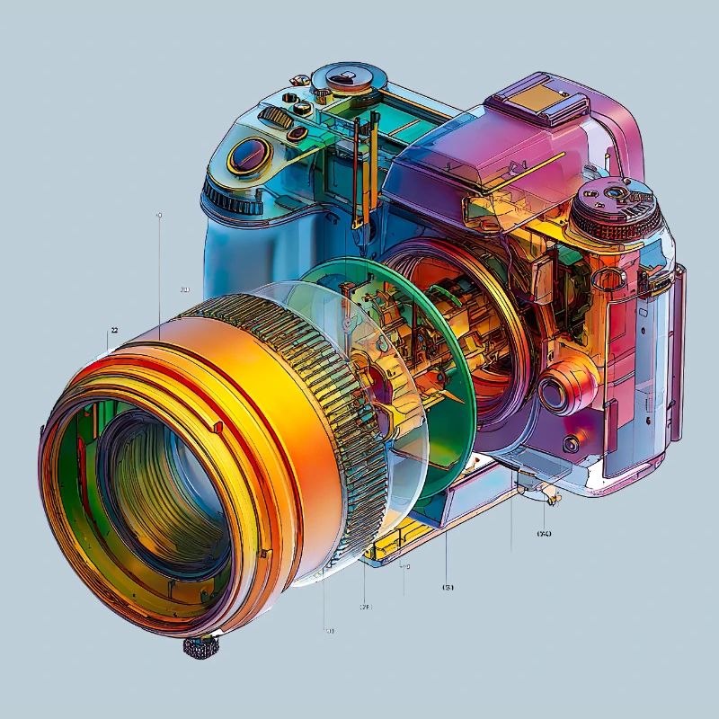 Regenbogenkamera als CAD-Design in Farbexplosion