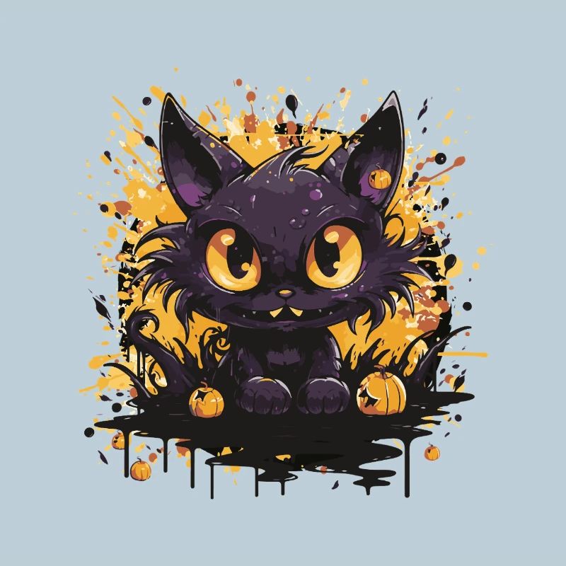 Black cat with pumpkins Halloween