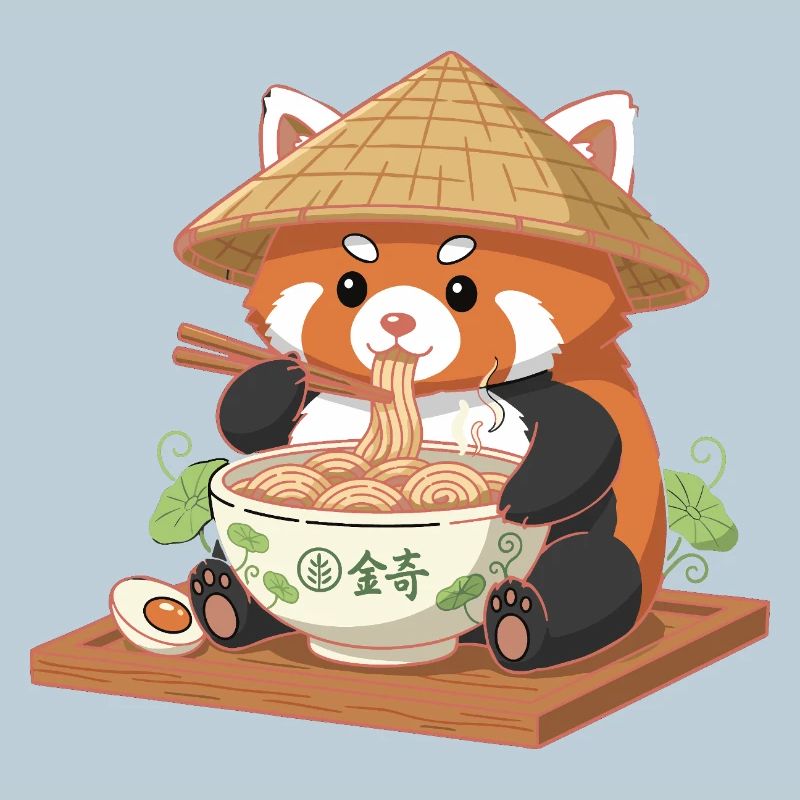 Ramen Panda avec chapeau de paille