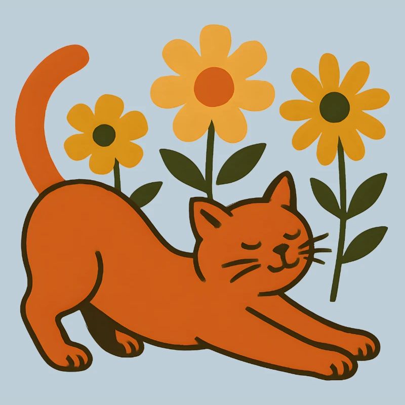 Chat orange dans une mer de fleurs