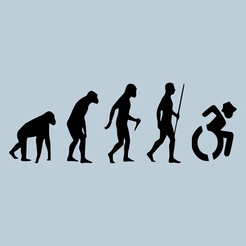 Rollstuhl-Evolution für Rollen. Humor im Rollstuhl #