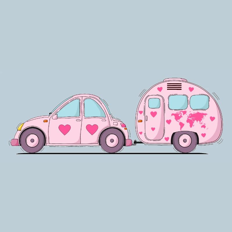 Auto mit Wohnwagen Rosa Herz