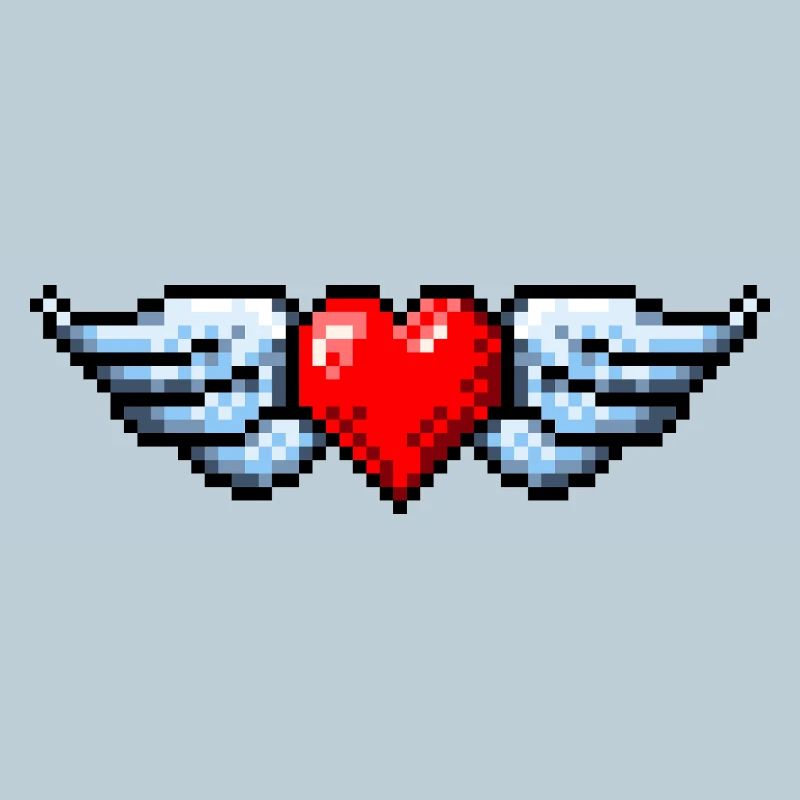 Retro Pixel Art Winged Heart