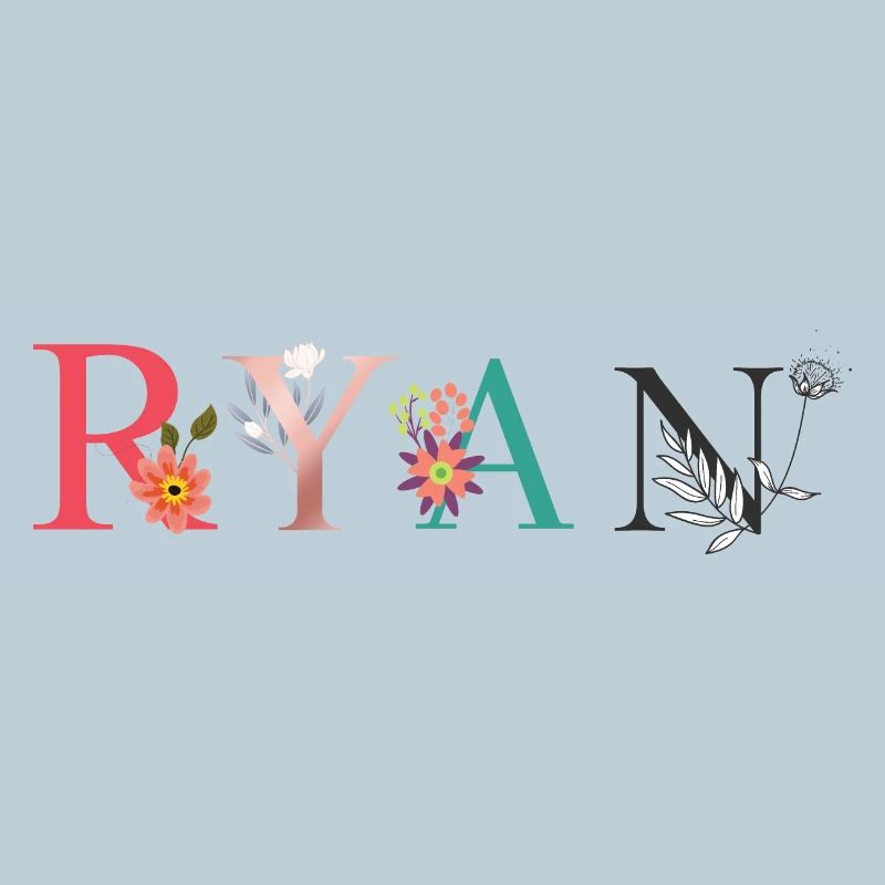 RYAN Nom Art avec fleurs brodées