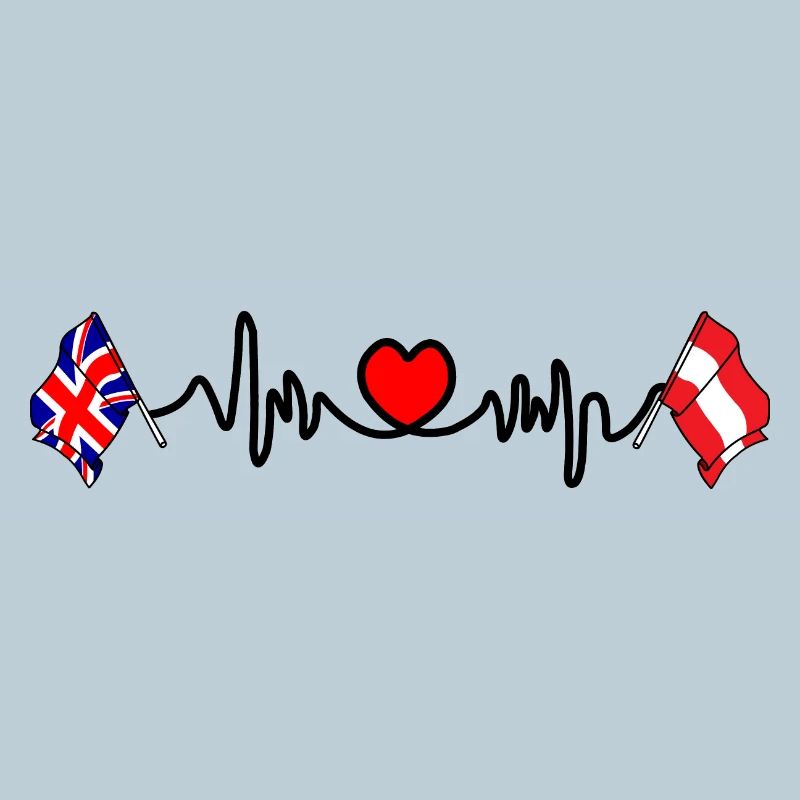 Cardio heart Drapeau Angleterre, drapeau Autriche