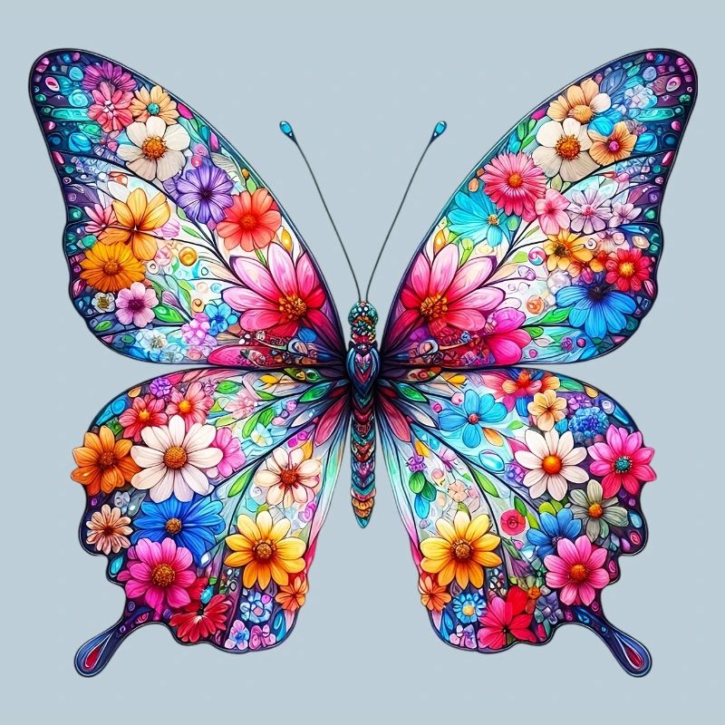 Papillon décoré de fleurs