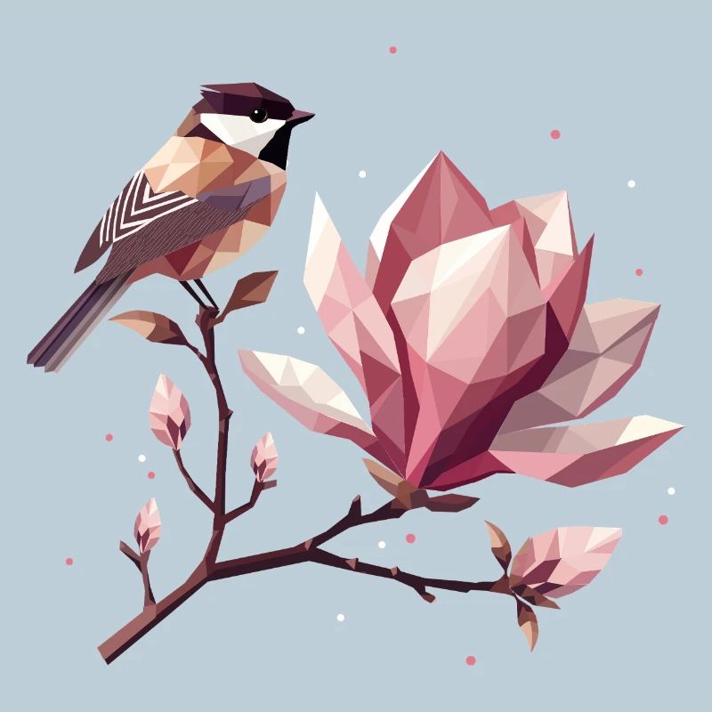 Oiseau sur branche de magnolia – Composition harmonique