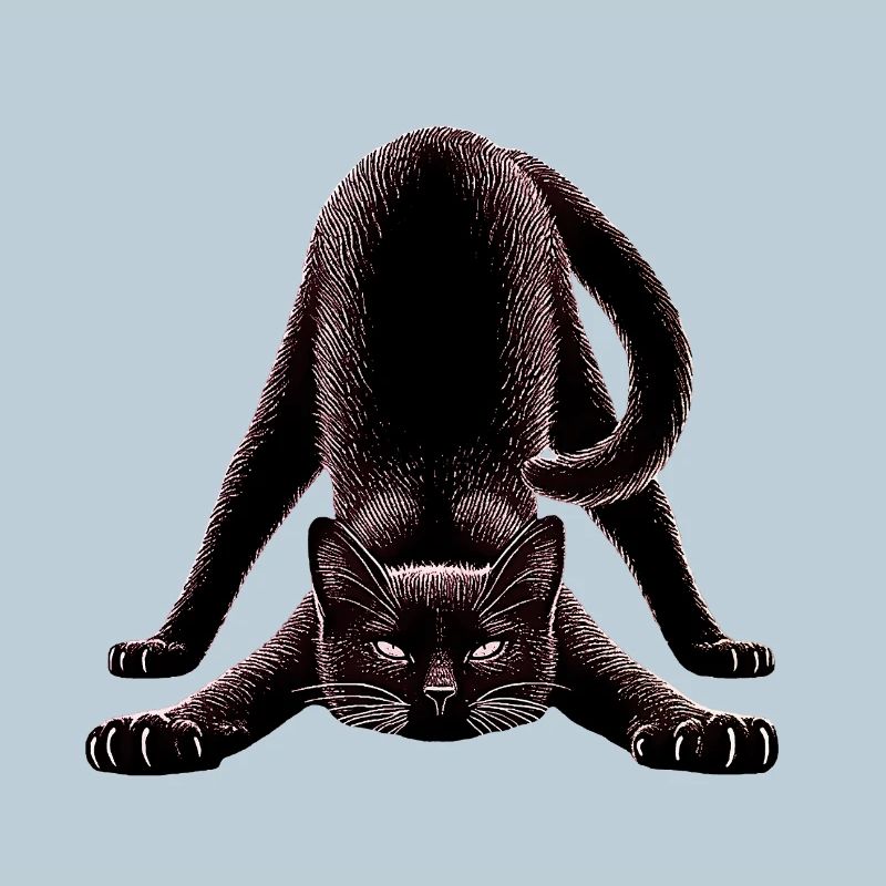 Black cat in yoga pose