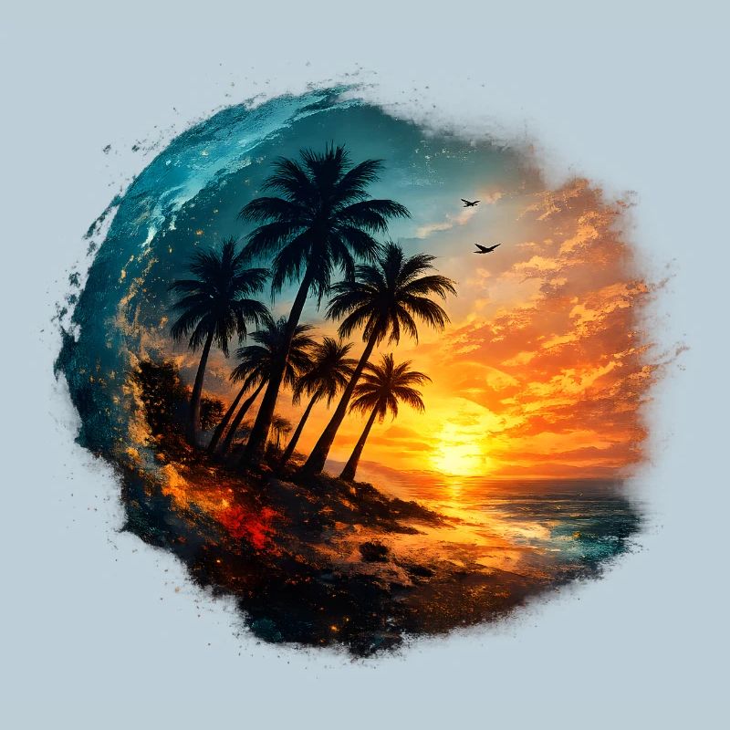 Coucher soleil palmier plage