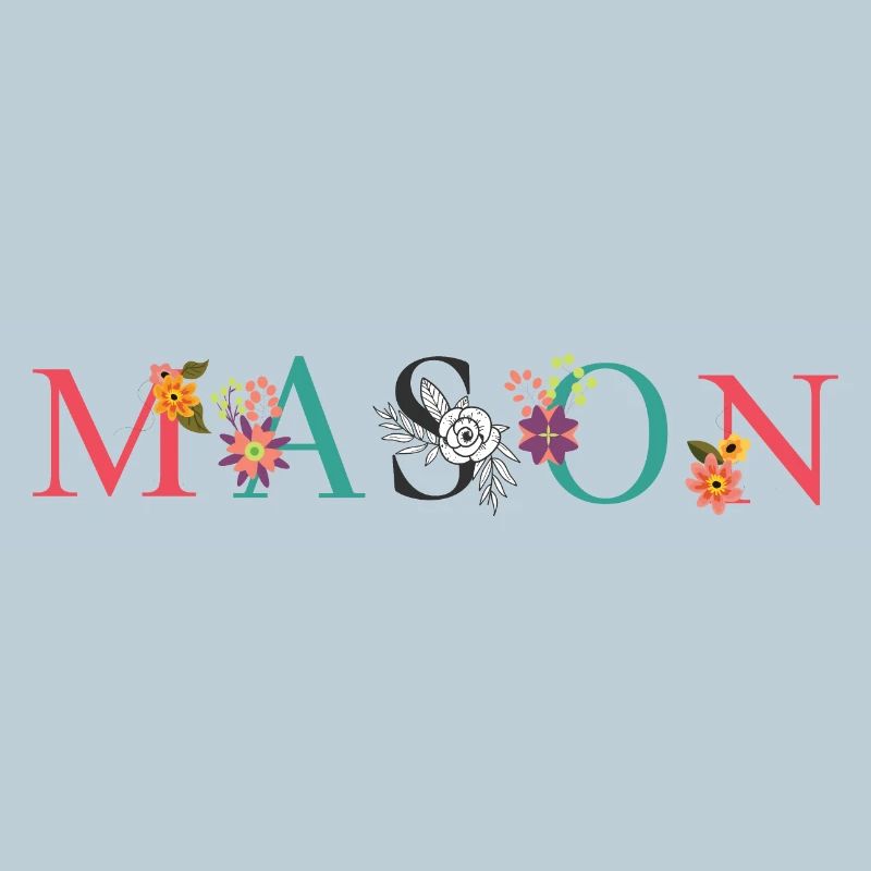 Art du nom MASON avec des fleurs brodées