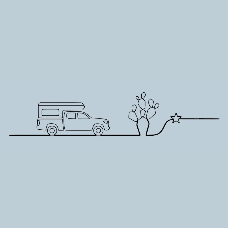 Van Camper Wüste Kaktus line art
