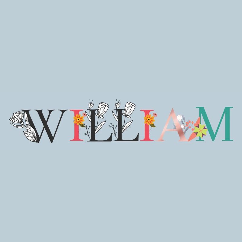 Art du nom WILLIAM avec fleurs brodées