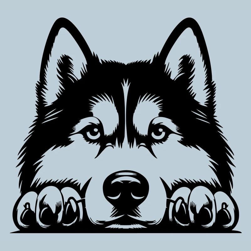 Husky head with paws