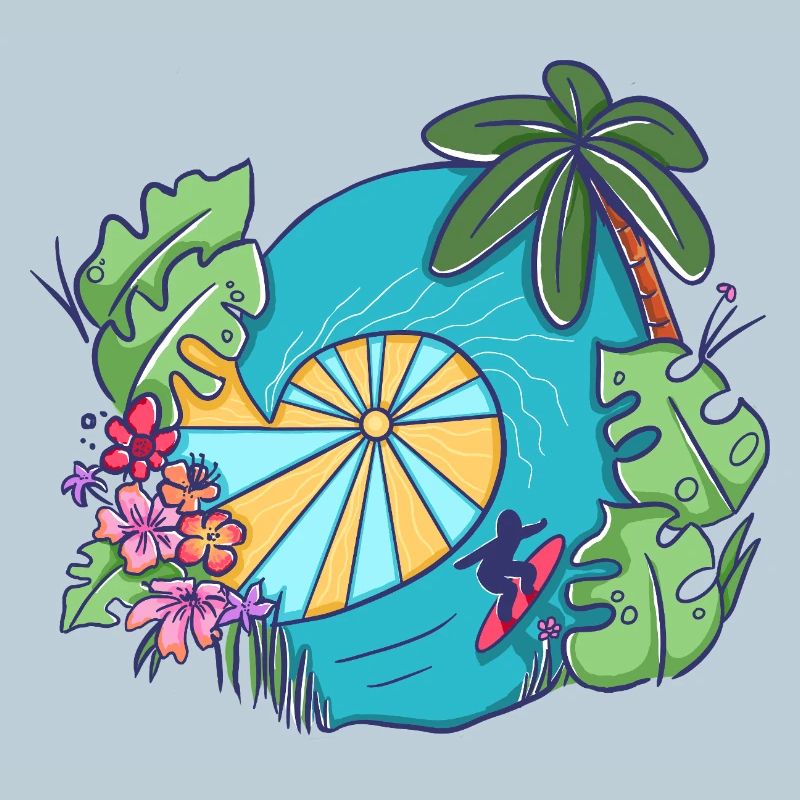 Tropical Ocean Wave with Palms – Summer Art