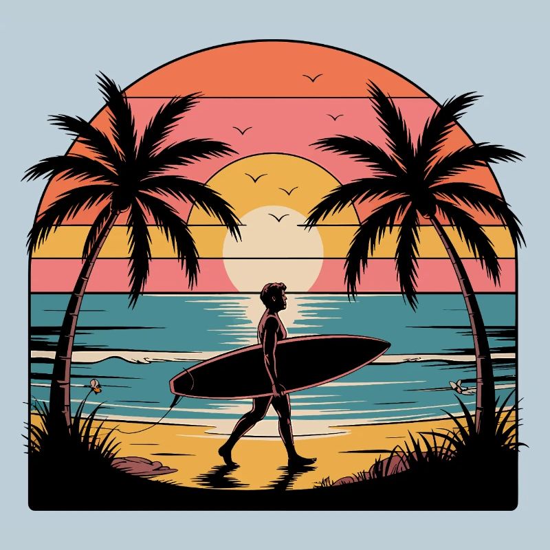 Sunset surfer on the beach