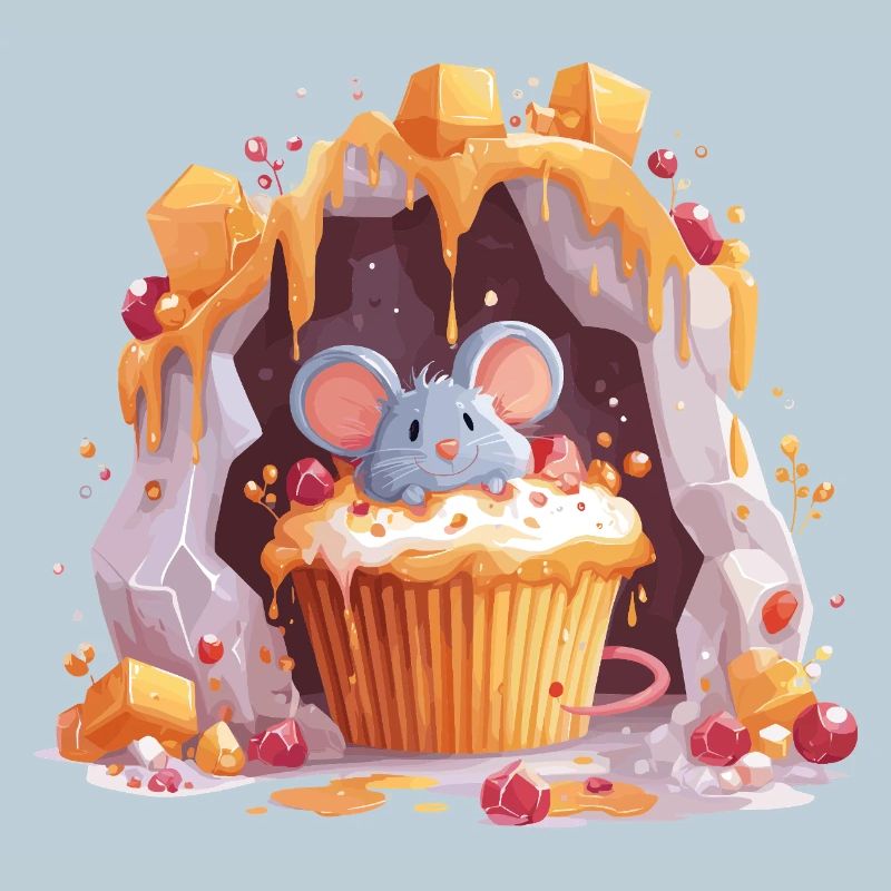 Cute mouse in cupcake cave