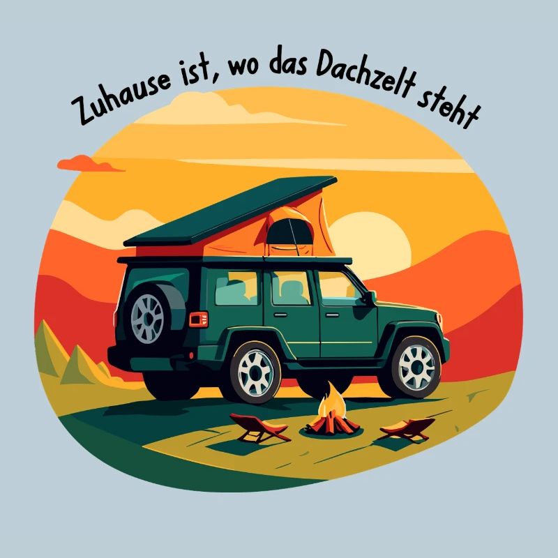 Adventurous camping car at sunset