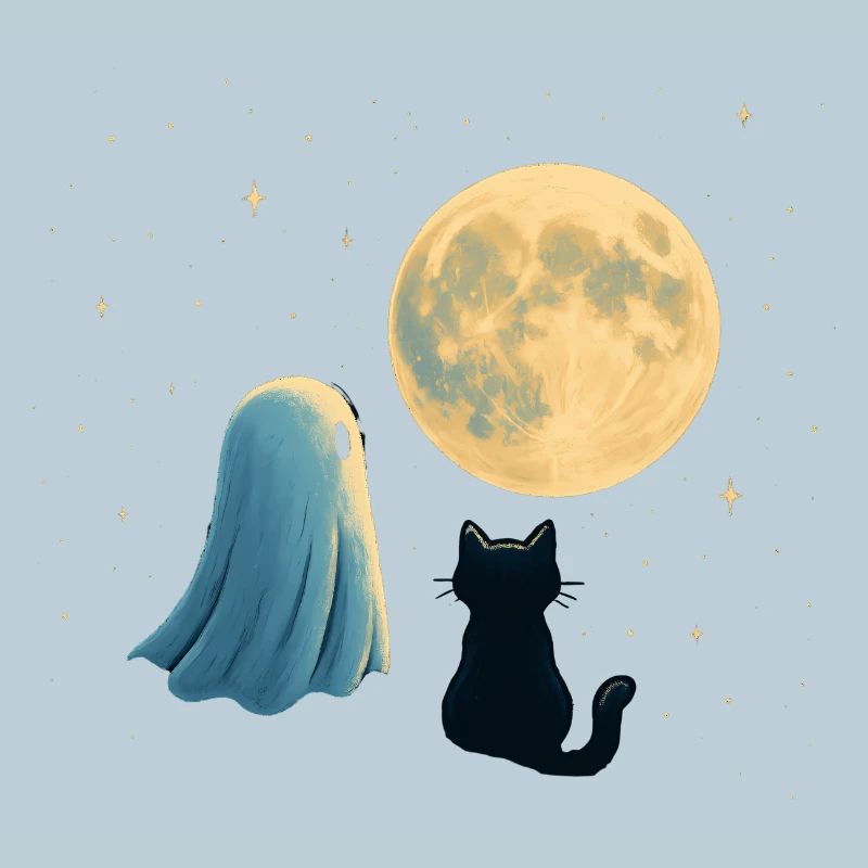 Moonlit Night: Ghost and Cat
