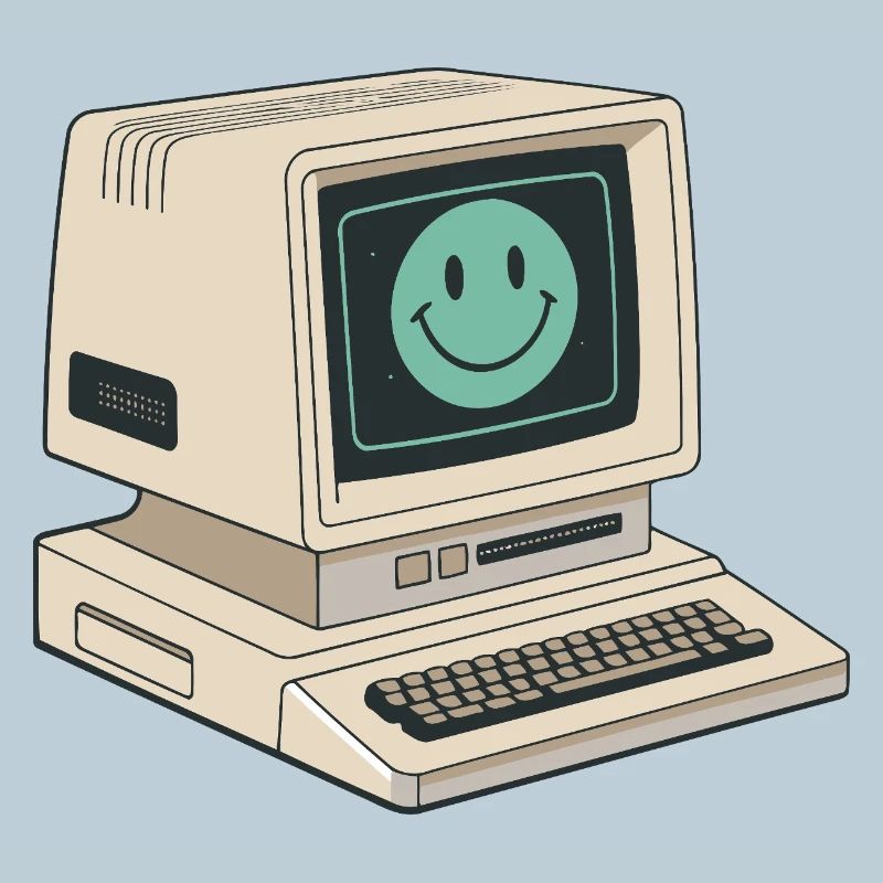 Retro-Smiley-Gesicht auf Vintage-Computer