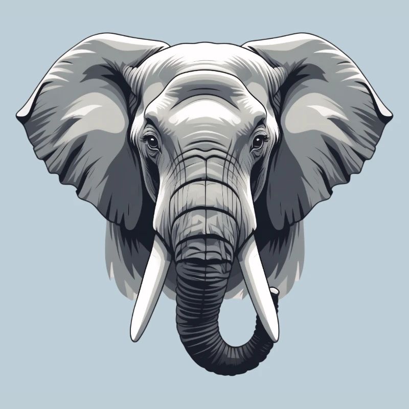 Elephant Head Grayscale Vector