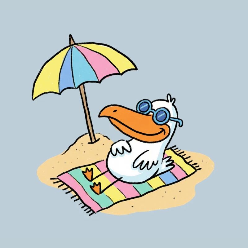Sonnenvogel am Strand mit Schirm
