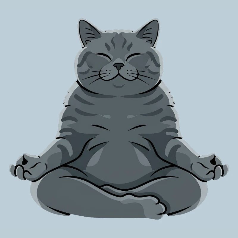 Chat gris méditant