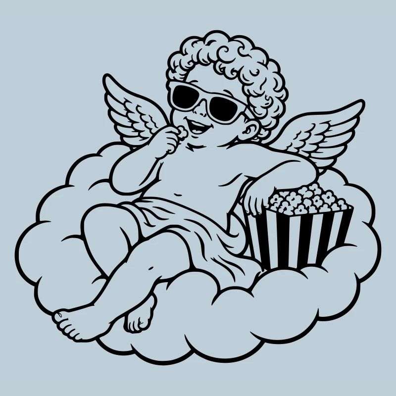 Cherub chills with popcorn on cloud