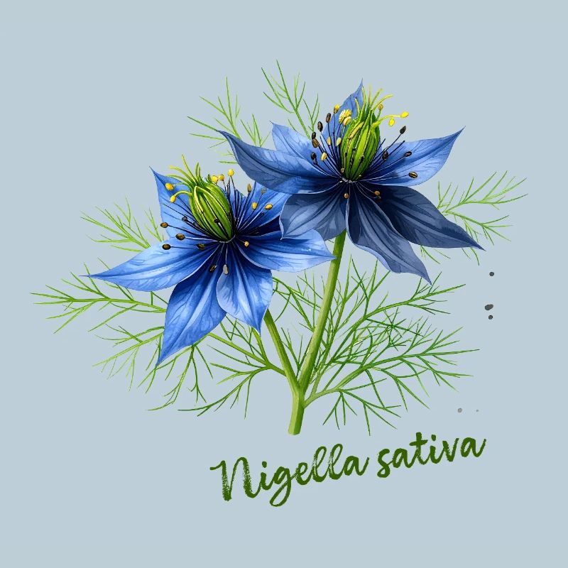 Nigella sativa - botanical illustration