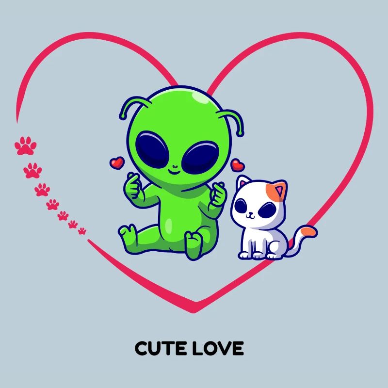 Alien mignon avec motif de cœur de chat